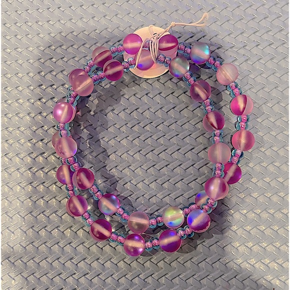 💜 Handmade Stretch Necklace, Bracelet & Teardrop Hoop Earrings 💜 - Picture 3 of 4